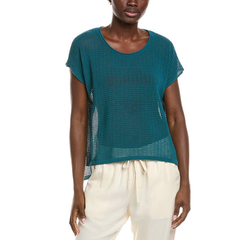 Eileen Fisher Womens Jewel Neck Sweater, Blue
